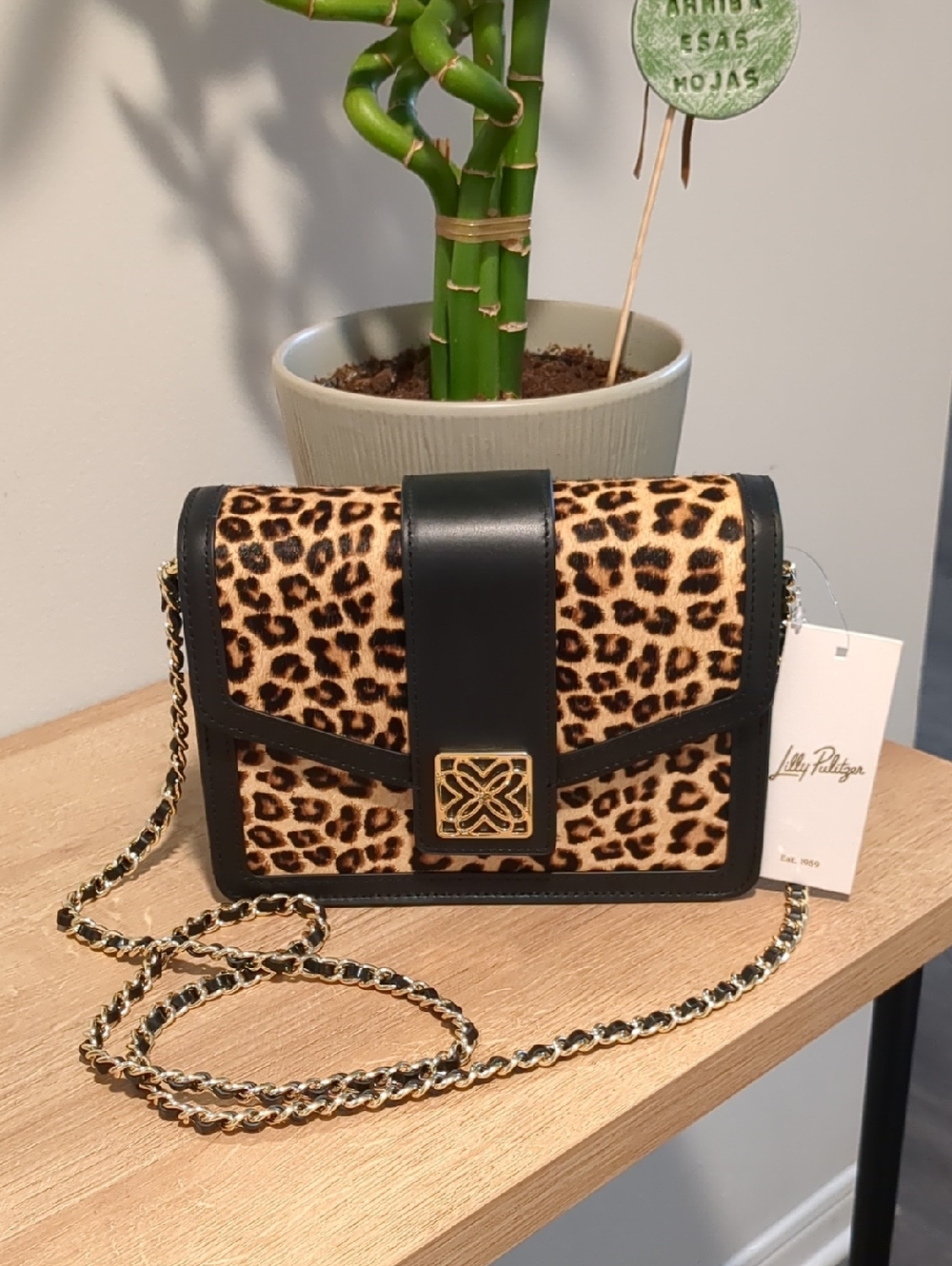 Lilly Pulitzer Leopard Haircalf Crossbody in Black & Brown